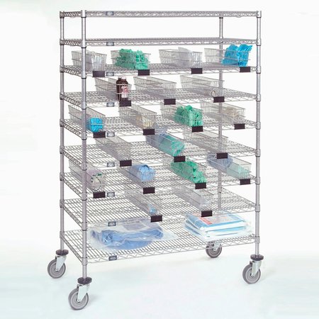 NEXEL Chrome Catheter Cart with Baskets, 5in Swivel Casters, 48inW x 24inL x 68inH CCB77C